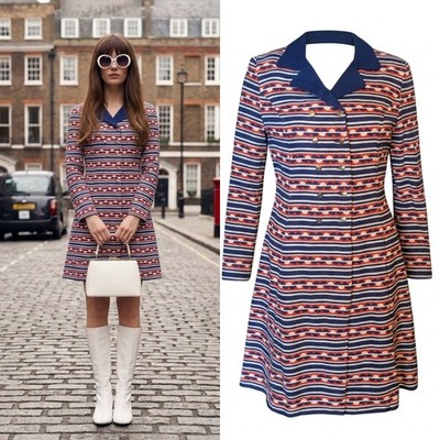 Vintage 60s Marie Moore Smart Stripe Navy Red Jacket Coat Glam Mod 10 36'' 
