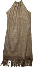 Knit Halter Top Dress Lace Fringe Gold 90s Y2K Forever 21 Large Lined C3