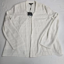New Ming Wang White Textured Knit Cardigan Sweater Women's XL