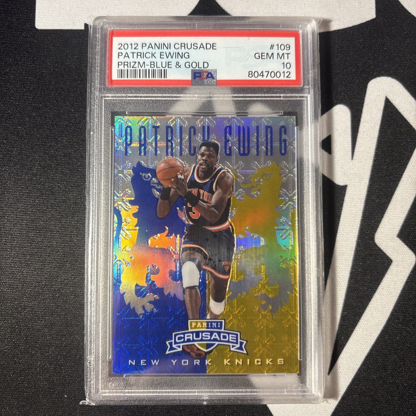 2012 Panini Crusade Patrick Ewing Prizm Blue Gold GEM MT 10