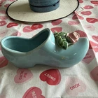 Vintage McCoy Shoe Blue Dutch Art Pottery Planter 8" pink rose cute