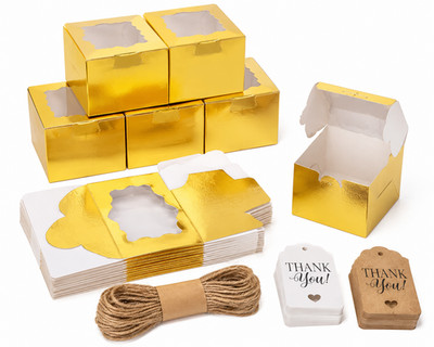 120PCS Gold Party Favor Box Cupcake Wrapper Gift Tag Wedding Baby Shower Kit