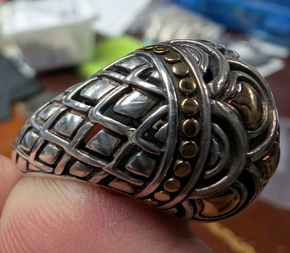 Anillo John Hardy Vintage Plata 18K Puntos Jaisalmer Cúpula Talla 10 Retirado RARO Foto 4 de 4