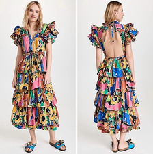 Anthropologie Love The Label Mix-Print Bohemian Ruffle Midi Dress Size Large