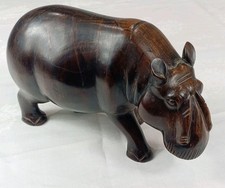 Large Hand Carved Wooden Hippopotamus Hippo Souvenir (A1)