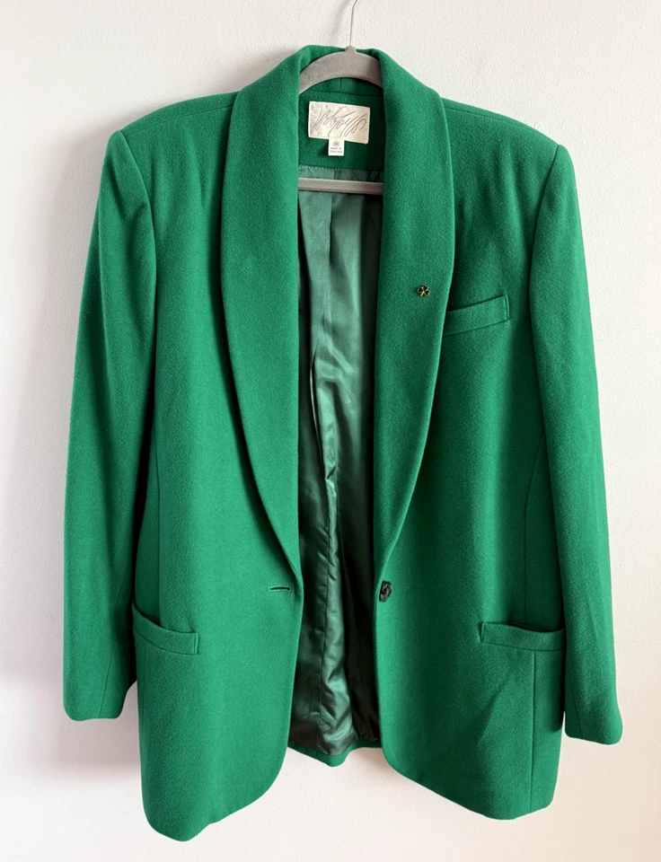 Chaqueta Blazer De Colección Lord & Taylor Verde Lana Mezcla Cachemira Chal Cuello Talla 16 Foto 2 de 4