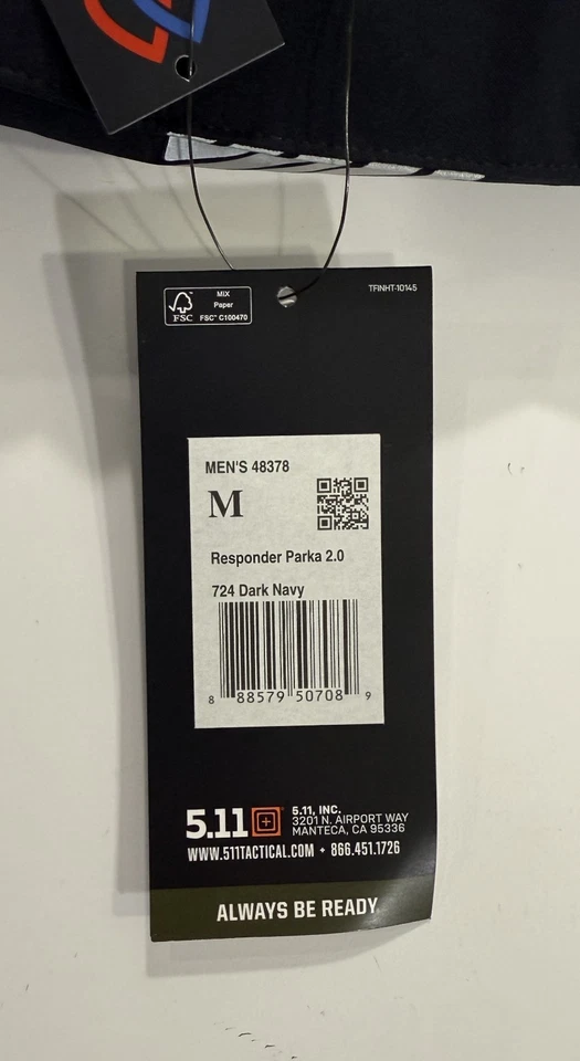 NWT MEDIUM 5.11 TACTICAL MENS RESPONDER PARKA 2.0 JACKET DARK NAVY 48378 MED REG - Image 4 of 4