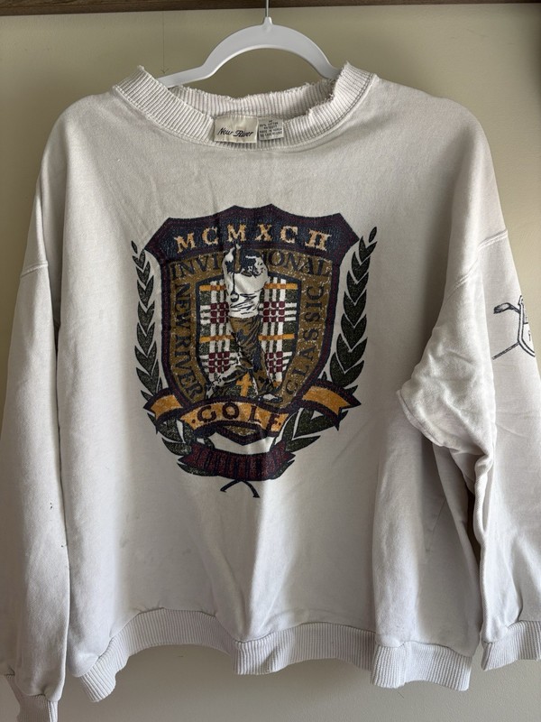 New River Men's M White Cotton Crewneck Pullover Graphic Print Sweatshirt