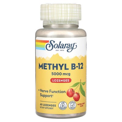 2 X Solaray, Methyl B-12, Natural Cherry, 5,000 mcg, 60 Lozenges-Worldwide