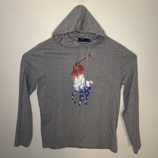 Polo Ralph Lauren Hoodie Mens Large Gray Colorful Big Pony Lightweight Pullover