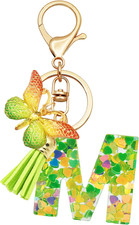 Initial Letter Keychains for Girls Women Pink Purple Green Cute Butterfly Heart