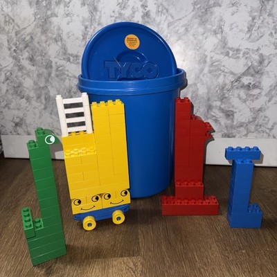 Vintage 1980 Tyco Building Blocks Lot Of 84 pc + Blue Bucket Washed & Sorted