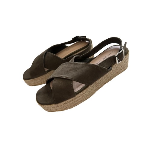 London Rag Espadrillas NUOVE cinghie crossover in pelle di oliva punta aperta 8 - Foto 4 di 11