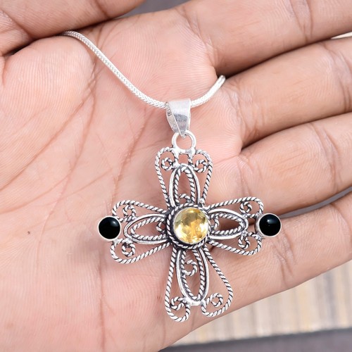 Magnifique Pendentif En Argent Sterling 925 En Pierre D'Onyx