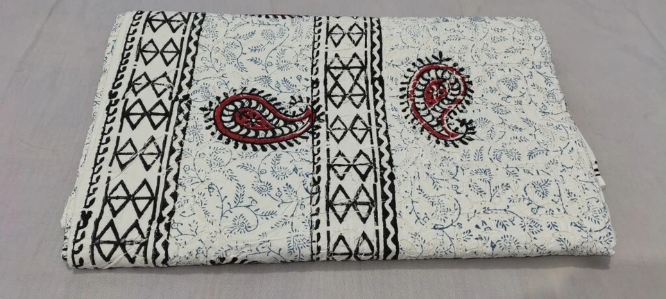 Colcha manta edredón Kantha de algodón tamaño queen de cachemira bloque de mano indio Foto 3 de 4