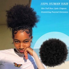 Kinky Curly Afro Puff Drawstring Ponytail 100 Human Hair Bun Scrunchie Updo