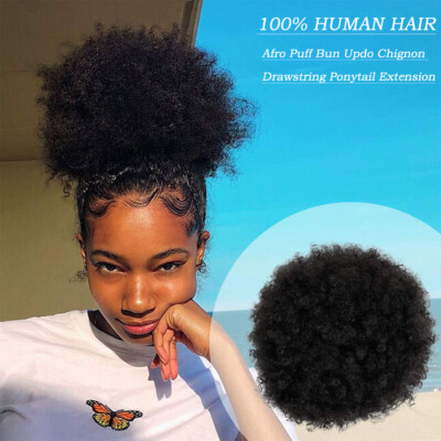 Kinky Curly Afro Puff Drawstring Ponytail 100% Human Hair Bun Scrunchie Updo