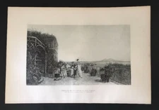 1880s Art Print Terrace of Royal Palace Naples Italy Castiglione Women Lounging