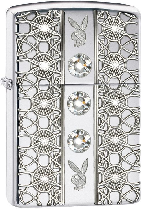 New Zippo Armor Windproof Playboy Lighter With 3 Swarovski Crystals 28964 New In Box.