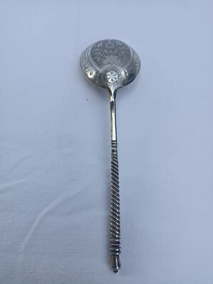 Cuillère à Caviar Argent Vermeil Russe Niellé, Cyrillique 1878 Fedor Ivanov - Photo 1/4