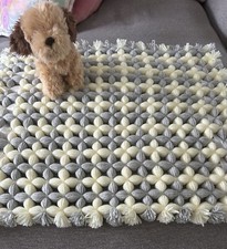 Handmade Yellow and Grey Baby Blanket With White Ribbon Details