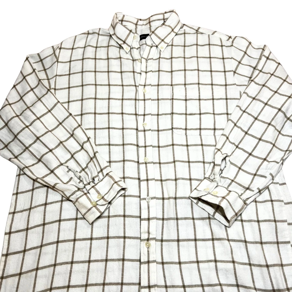 Camisa de franela a cuadros 100 % algodón John Ashford para hombre con bolsillo en el pecho crema talla XL Foto 4 de 4