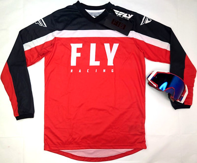 Fly Racing BUNDLE = F16 Jersey + Bollfo Goggle Size Small, Red Motocross Race