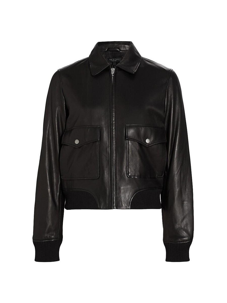 Rag & Bone Women's ICONS Andrea Lamb Leather Jacket Black Rag & Bone Women's ICONS Andrea Lamb Leather Jacket Black