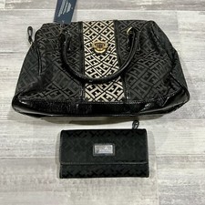 NWT Tommy Hilfiger Purse Satchel Black/Brown Logo Bag With Used Wallet Included