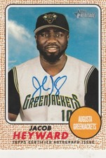 2017 TOPPS HERITAGE MINOR LEAGUE JACOB HEYWARD OF GIANTS #ROA-JH ON CARD AUTO 