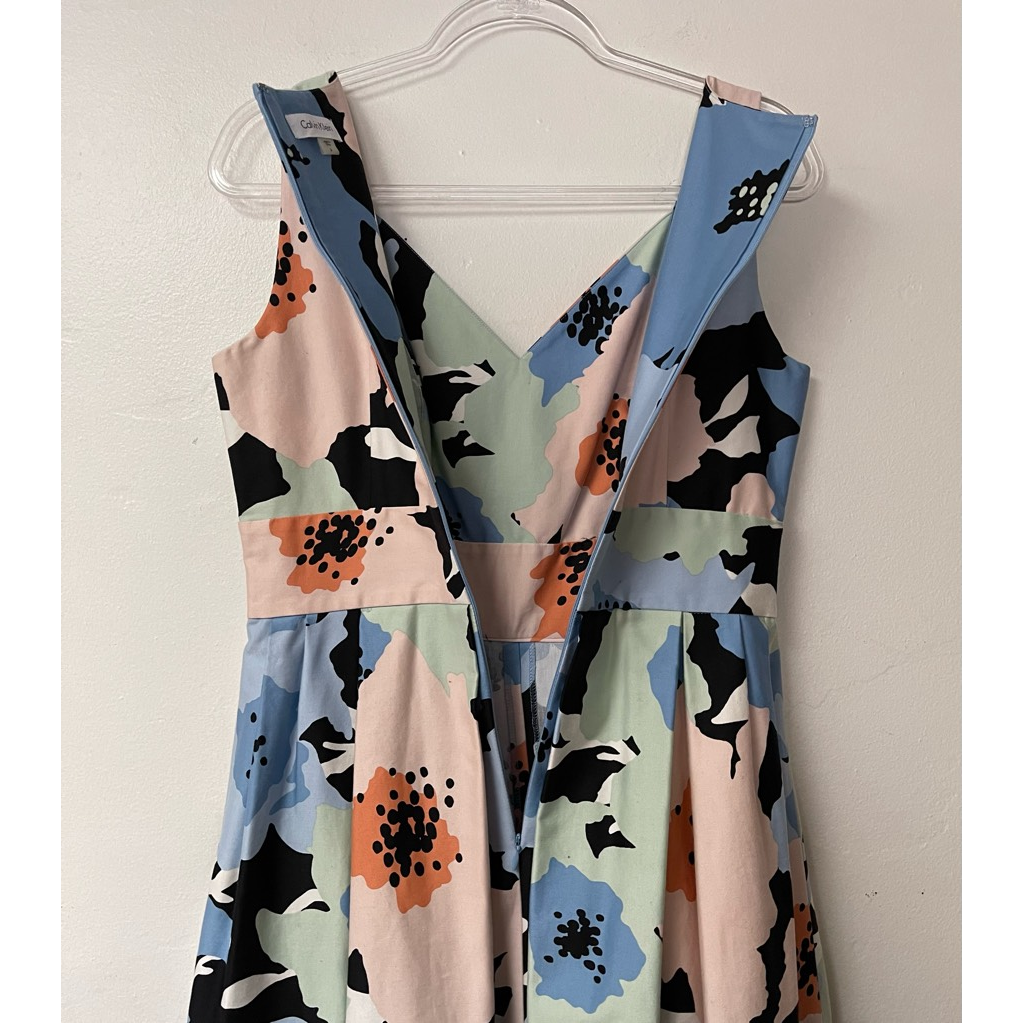 Calvin Klein Fit & Flare Dress Womens S Multicolor Floral Pleated  Sleeveless Zip | eBay