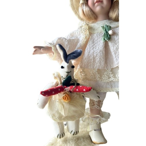 Vintage Porcelain Little Girl Doll Holding a Rabbit - Stand Included - Picture 6 of 10