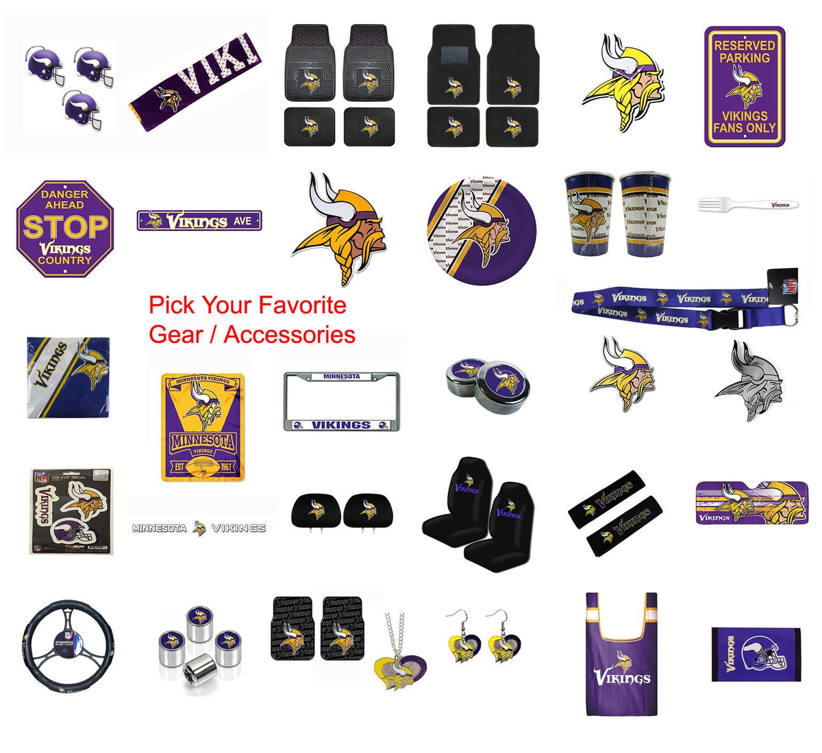 New NFL Minnesota Vikings Pick Your Gear / Car Accessories