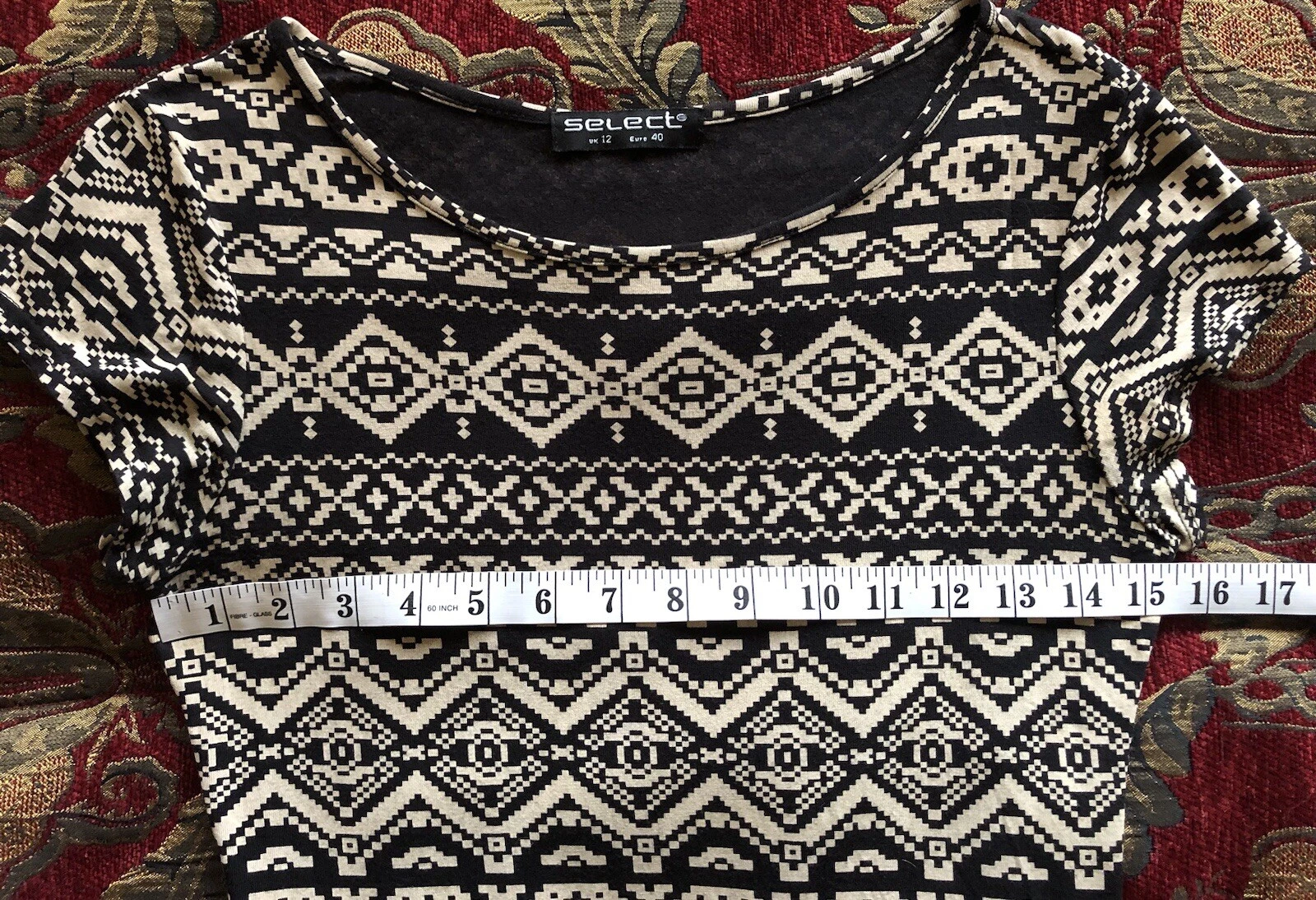 OFF WHITE Abito midi nero panna bianco sporco zig zag azteco bodycon 12