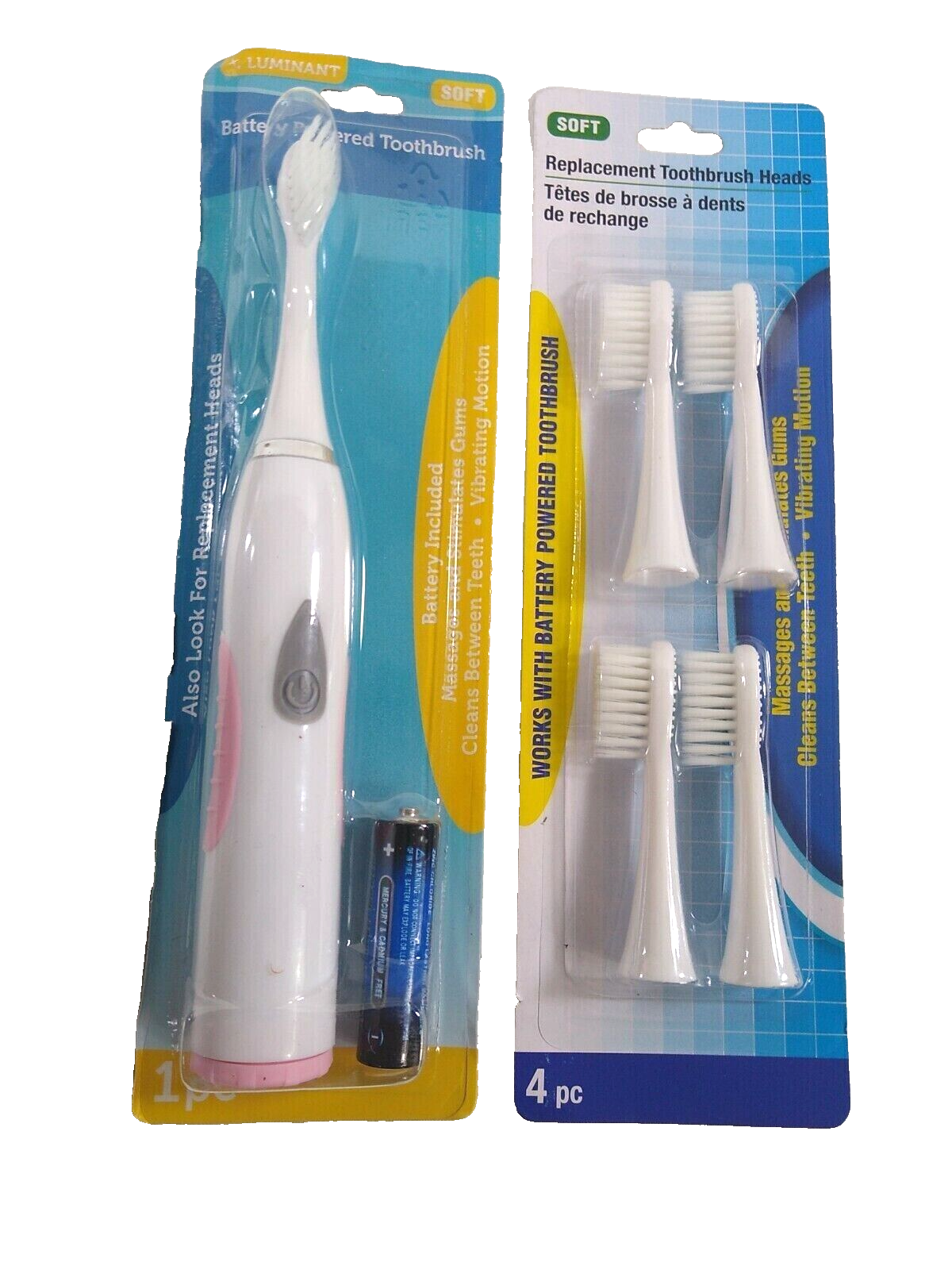 Luminant AA Battery Powered Soft Bristle Toothbrush + 4 replacement