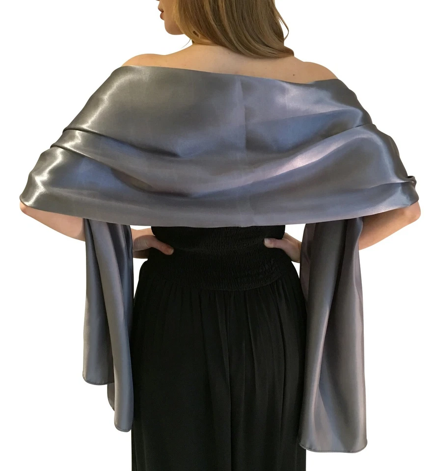 Grey Satin Shawl Stole Pashmina Scarf Bridal Wedding Wrap Bridesmaids S-M L-XL
