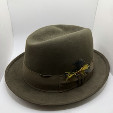 Stetson Mallory Green Torino Quality Fedora Hat 7 1/8 Felt Feather Band Vintage