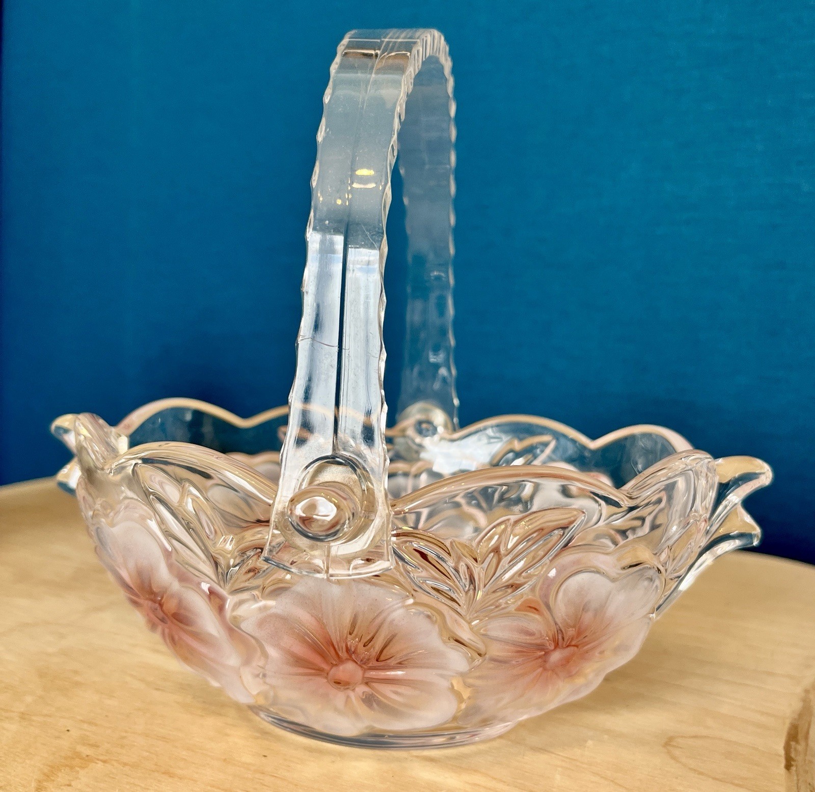 Walther Glass Carmen Rose Crystal Basket & Bowl Set German Floral Glass VGC image 10