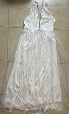 Women's L White Sexy Deep V Neck Split Cocktail Party Maxi Dress Sleeveless