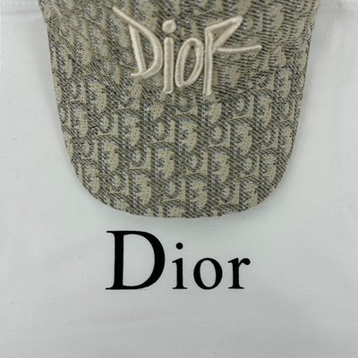 Dior Oblique Monogram Logo Cotton Canvas Baseball Cap Hat Beige