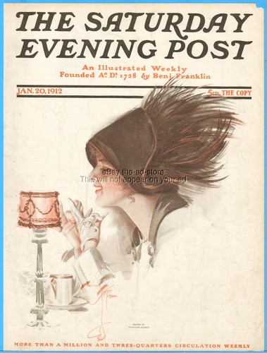1912 Saturday Evening Post Harrison Fisher Coffee Hat Fashion Front Cover ONLY