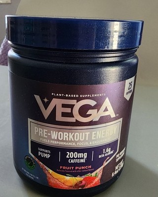 Vega Pre-Workout Energy Fruit Punch 8.4 Oz 238 g 25 Servings Best By 1/2027