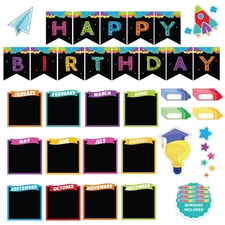 Decorably 88 Pcs Cutouts Chalkboard Vibrant Happy Birthday Bulletin Board Dec...