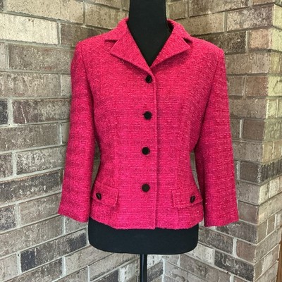 Rickie Freeman Teri Jon Pink Sparkle Tweed Blazer Size 8 Wool Blend Jacket #47F