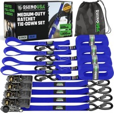 Rhino USA Ratchet Straps Tie Downs (4-Pack) - 1” x 15’ - 1,823 lb Break Strength