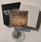 Crazy Horse Ultra High Relief Native American 1 Oz .999 Silver Dollar +Box & COA