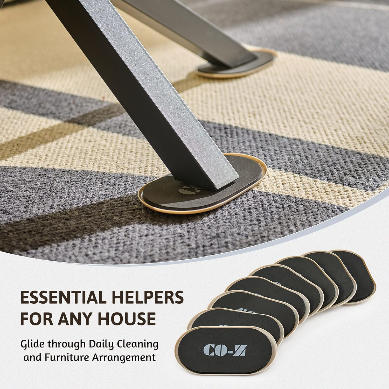 Large Furniture Sliders - 8 Pack, 6" x 9 1/2" Oval Reusable Furniture Sliders fo