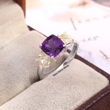 Natural Amethyst Ring: 925 Sterling Silver Princess Cut, February Birtstone