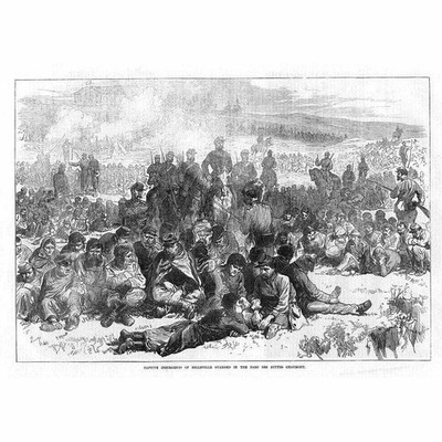 PARISER KOMMUNE Gefangene von Belleville im Parc des Buttes Chaumont - alter Druck 1871