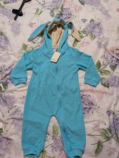 (724) Kids Tales Blue Bunny Ear Hooded Romper Size 80 9-12 Months BNWT